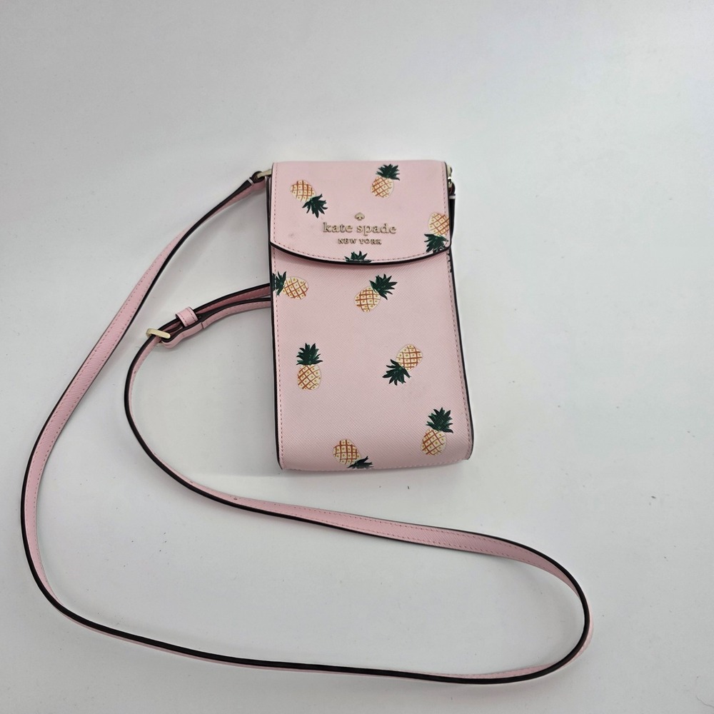 Kate Spade Staci Pineapple Printed Flap Phone Crossbody Pink Multi Wallet Purse